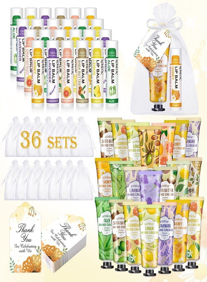 KONEUK 36 Pack Hand Cream Bulk and Lip Balm Bulk Sets, Valentines Day Gifts for Her, Thank You Gifts and Birthday Gifts with Thank You Card Organza Bags, Mothers Day Gifts, Teacher Gifts, Nurse Gifts - Image 1